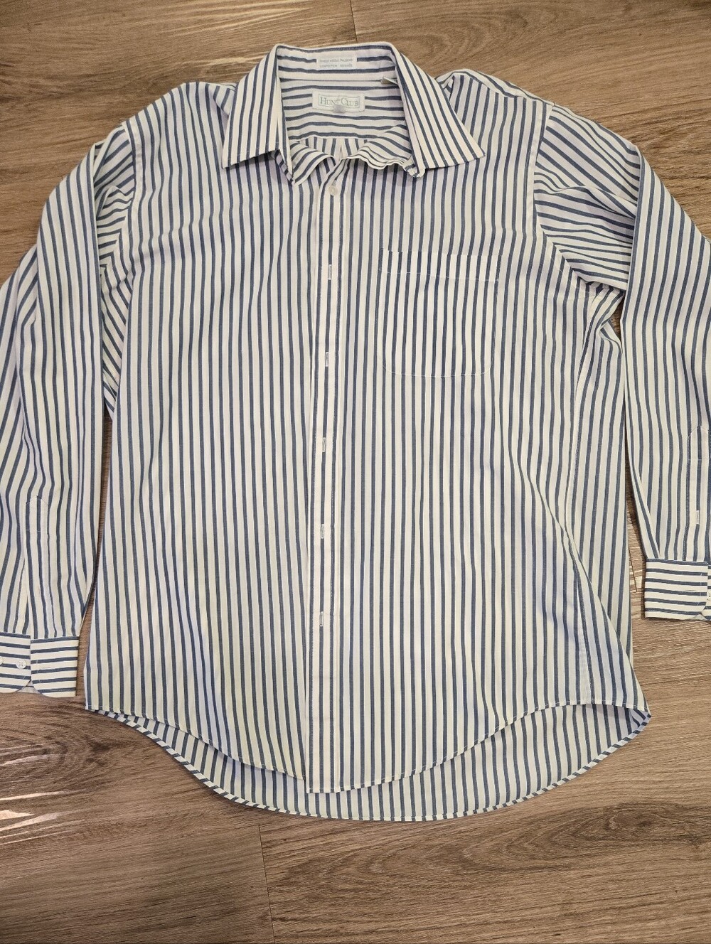 Hunt Club Blue and White Vertical Stripe Dress Shirt